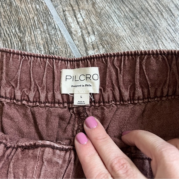Pilcro Linen Blend Drawstring Pants, Brown, Wide Leg Relaxed Fit, Women’s Large - Picture 4 of 14